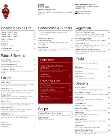 Ginett Restaurant Menu Singapore Prices 2024