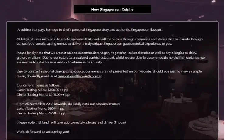 Labyrinth Menu Singapore Prices 2024