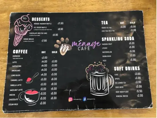 MENAGE CAFE MENU SINGAPORE PRICES 2024