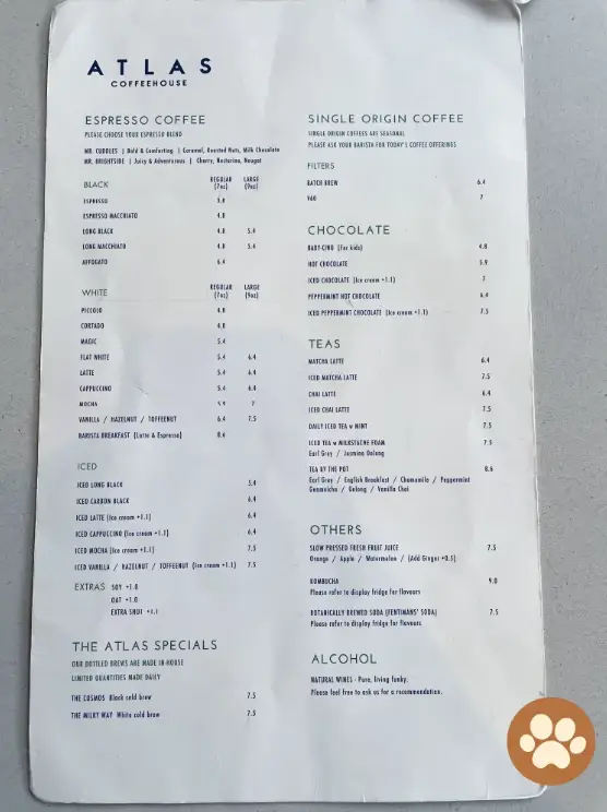 ATLAS COFFEE HOUSE MENU SINGAPORE