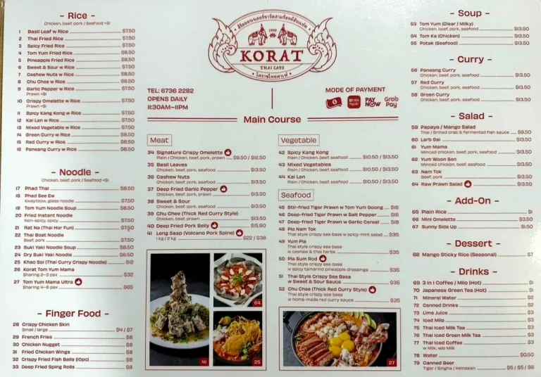 KORAT THAI MENU SINGAPORE