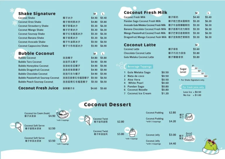 MR COCONUT MENU SINGAPORE