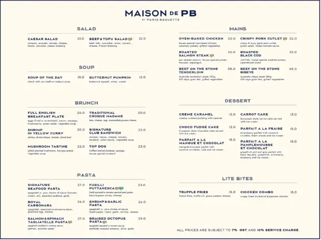 PARIS BAGUETTE MENU SINGAPORE