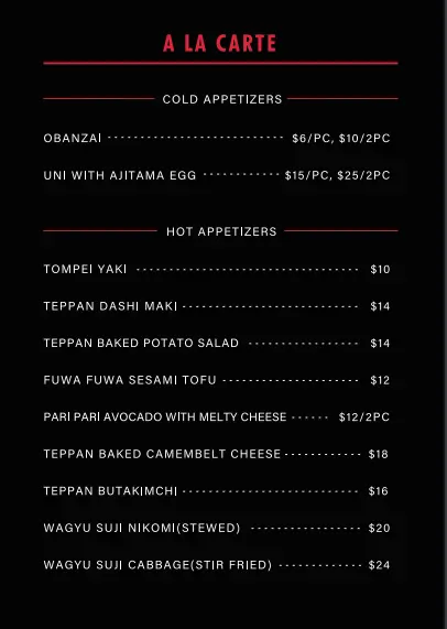 TEPPAN WORKS MENU SINGAPORE